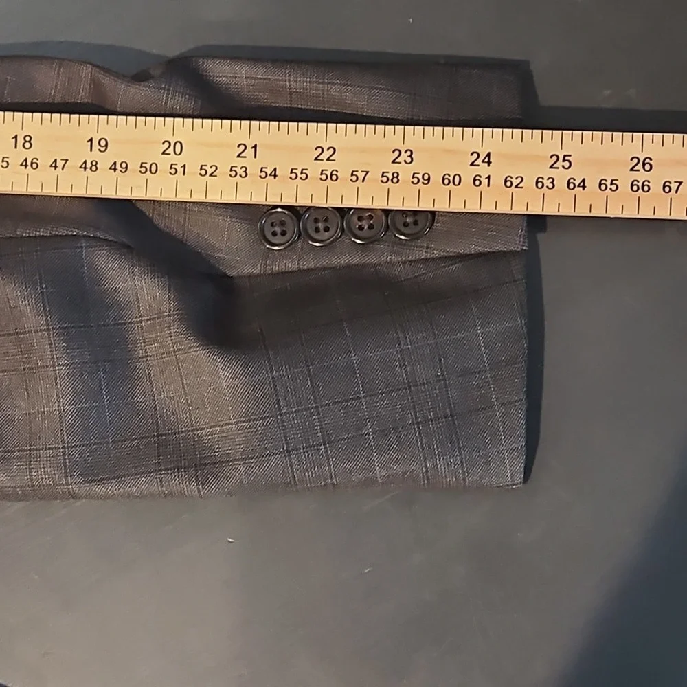 Hickey Freeman 42L Plaid Dark Grey 100% Worsted Wool Jacket Blazer Sport Coat